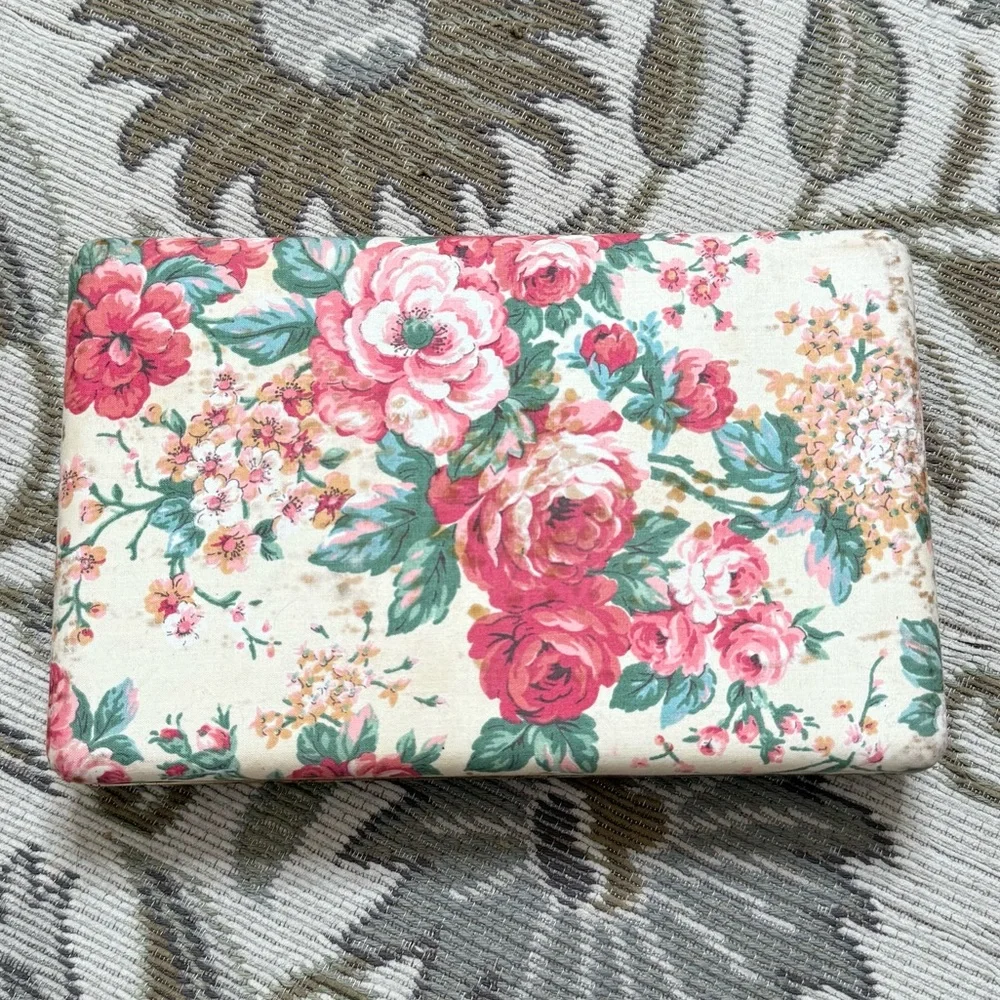 Vintage Jewelry Box Travel Hard Sided Hard Shell Pink Floral Fabric Case